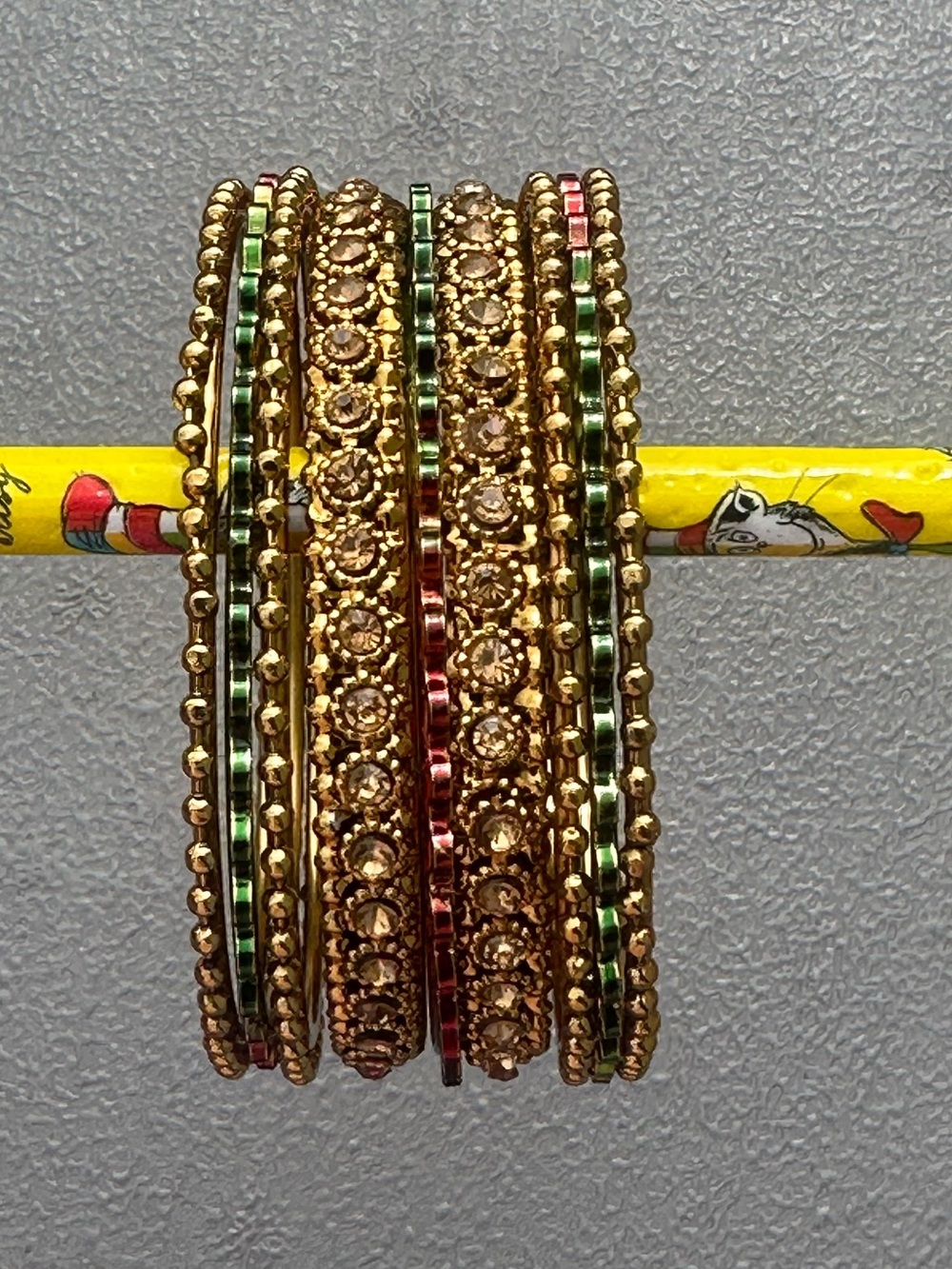 Rustic Gold Multicolor Bollywood Stackable Bangle /Bracelet Set - Picture 5 of 5